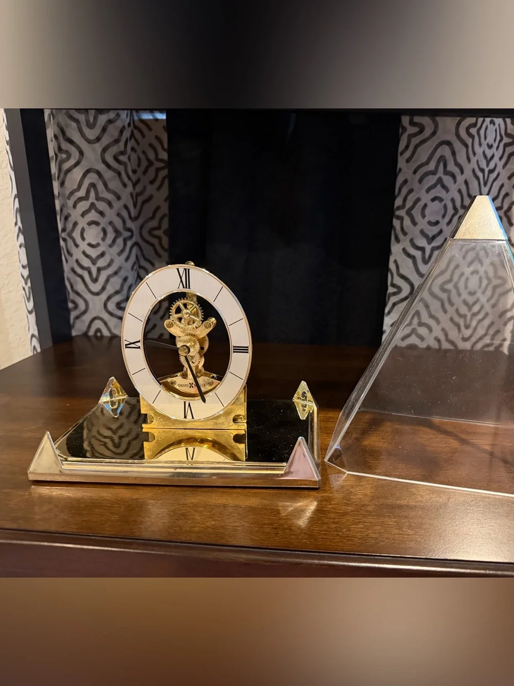 Pyramid Acrylic Wall Clock with Gold Skeleton Movement